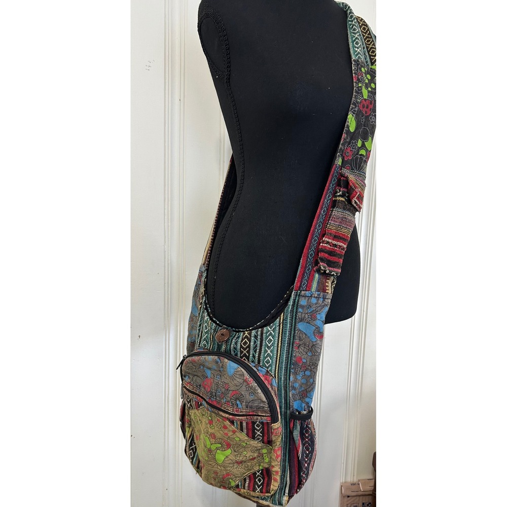 Kathmandu Imports Patchwork Mushroom Cotton Crossbody Sling Bag Nepal Multi